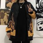 Flame Print Zip Bomber Jacket