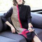 Mock-turtleneck Print Panel Sweater Dress