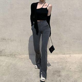 Asymmetrical Cropped Camisole Top / Slit Dress Pants
