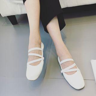Faux-leather Cross-strap Flats