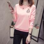 Cartoon Embroidered Long-sleeve Top