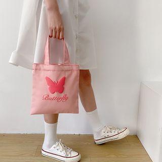 Butterfly Print Canvas Tote Bag Butterfly - Pink - One Size