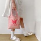 Butterfly Print Canvas Tote Bag Butterfly - Pink - One Size