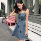 Star Patterned Strappy Denim A-line Dress