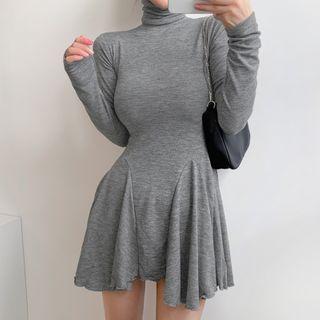 Turtleneck Ruffled A-line Dress