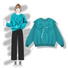 Lace Trim Sweatshirt Beige - One Size
