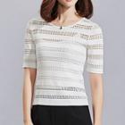 Perforated Short-sleeve Knit Top