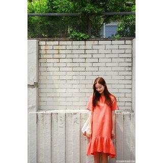 Ruffle-hem Linen Blend Shift Dress