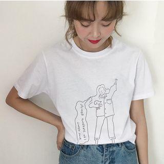 Printed Short Sleeve T-shirt White - One Size