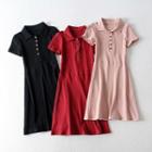 Short-sleeve Polo-neck Knit A-line Dress