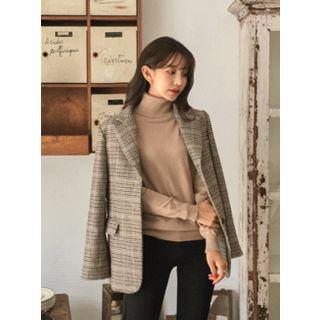 Wool Blend Houndstooth Blazer Brown - One Size