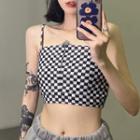 Checkered Cropped Camisole Top Black - One Size