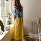 Button-up Floral Flared Long Dress Yellow - One Size