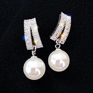 Rhinestone Faux Pearl Drop Earring 1 Pair - Silver Needle - Silver - One Size