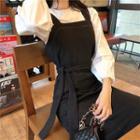 Long Sleeve Plain T-shirt / A-line Pinafore Dress