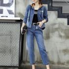 Set: Hooded Denim Jacket + Cropped Straight-fit Jeans