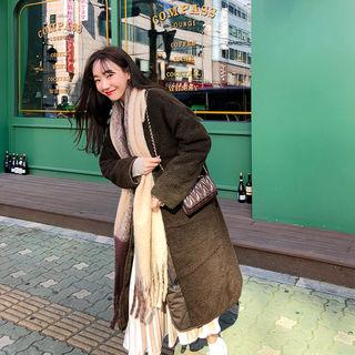 Collarless Buttoned Sherpa Fleece Coat