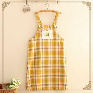 Pocket-front Plaid Jumper Dress