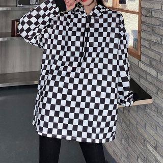 Plaid Hoodie Black & White - One Size