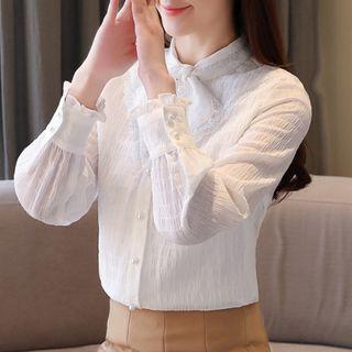Tie-neck Lace Trim Blouse