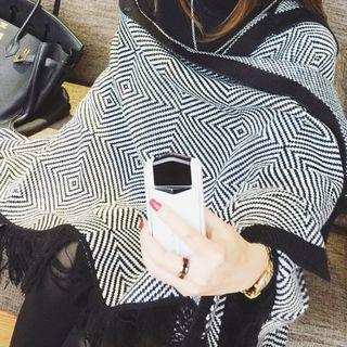 Patterned Hooded Poncho Black - 100cm