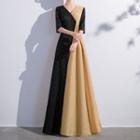 Short-sleeve Two-tone A-line Evening Gown