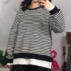 Mock Two-piece Striped Sweatshirt Stripe - Black & White - One Size