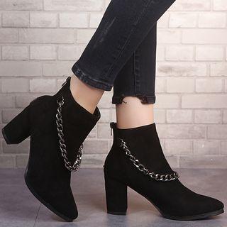 Velvet Chained Block-heel Ankle Boots