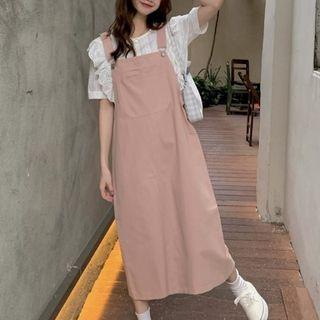 Short-sleeve Lace Blouse / Midi Overall Dress