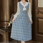 Mock Two-piece Panel Collared Plaid Dress