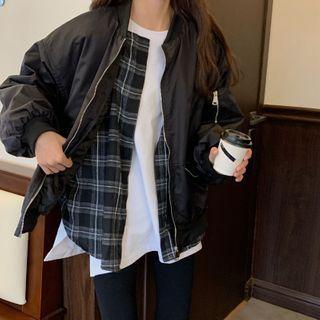 Mock Two Piece Bomber Jacket Black - One Size