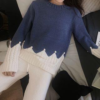 Lougewear Set: Two-tone Sweater + Knit Pants