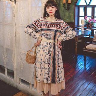 Mock Two-piece Long-sleeve Pattern Dress