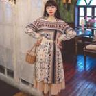 Mock Two-piece Long-sleeve Pattern Dress