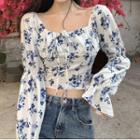 Floral Print Blouse White & Blue - One Size