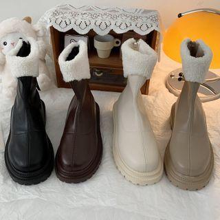 Faux Shearling Panel Short Boots