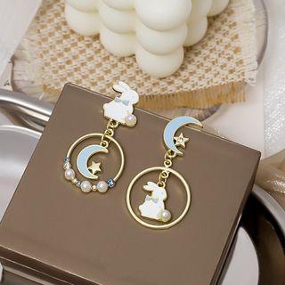 Rabbit Moon & Star Asymmetrical Alloy Dangle Earring