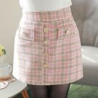 Inset Shorts Buttoned Plaid Miniskirt