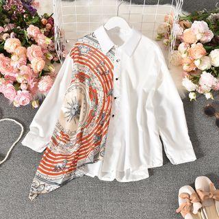 Asymmetric Printed Shirt White - One Size
