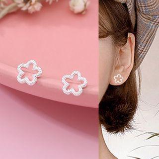 Floral Sterling Silver Ear Stud 1 Pair - Silver - One Size
