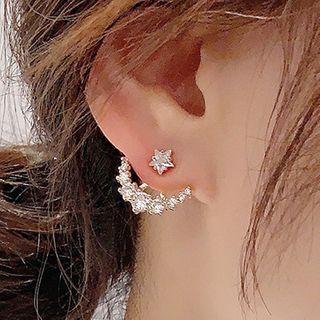 Rhinestone Ear Stud 1 Pair - 925 Silver Needle - One Size