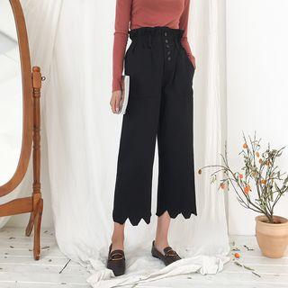 Paperbag-waist Ripped Wide-leg Jeans