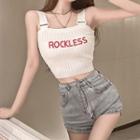 Sleeveless Lettering Knit Top White - One Size
