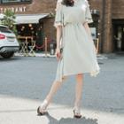 Cutout-shoulder Drawstring-waist Dress