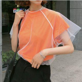 Mock Two-pierce Short-sleeve Sheer Panel Top
