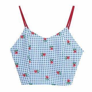 Floral Print Plaid Cropped Camisole Top