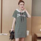 Lettering Striped Hooded Short-sleeve T-shirt Dress