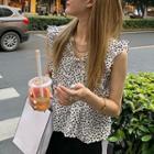 V-neck Leaf Trim Floral Tank Top