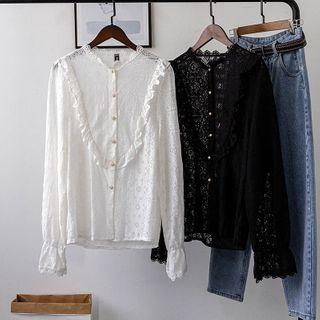 Ruffled Bell-sleeve Lace Blouse