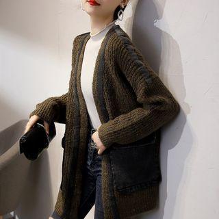Denim Panel Oversized Cardigan